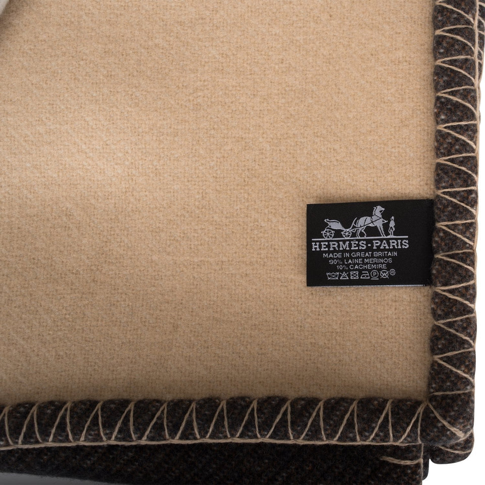 Hermes "H Casaque" Ecru and Carbone Blanket