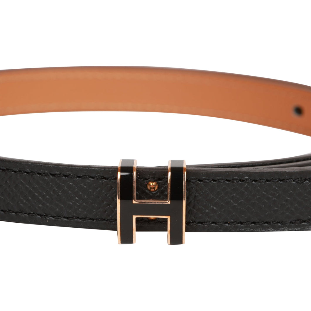 Hermes Pop H Belt 15mm Black Epsom Rose Gold 80cm