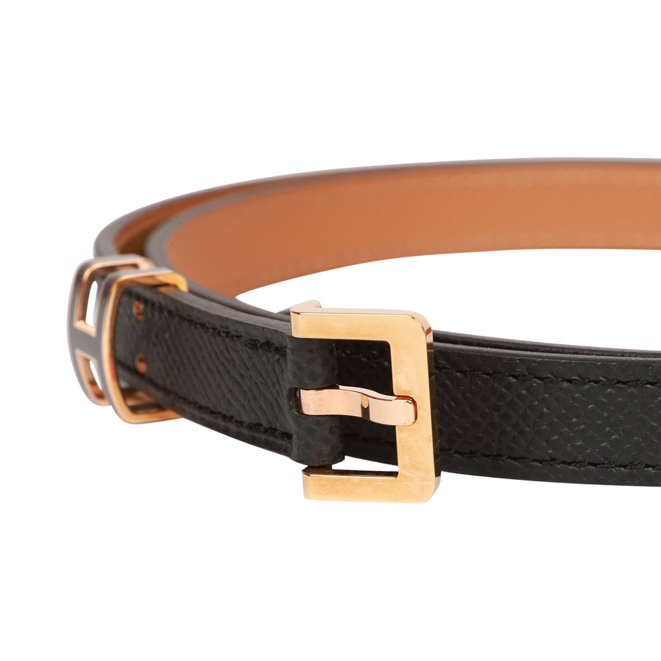 Hermes Pop H Belt 15mm Black Epsom Rose Gold 80cm