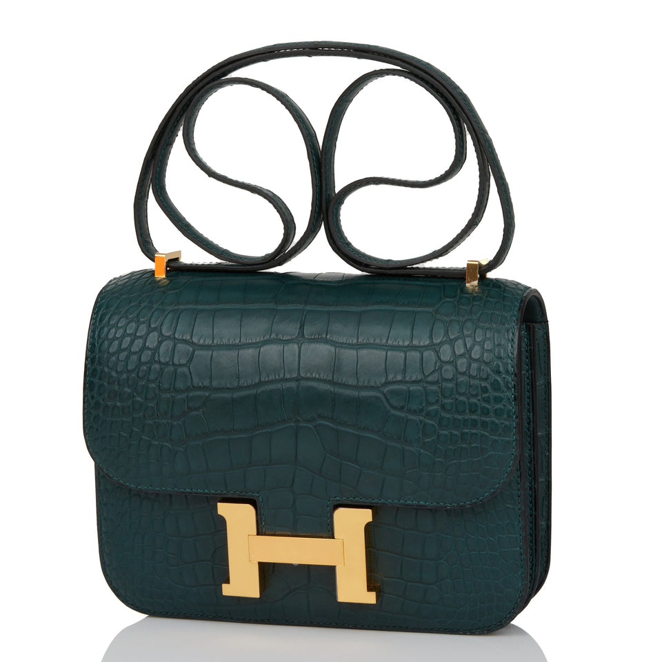 Hermes Constance 18 Vert Cypress Matte Alligator Gold Hardware