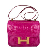 Hermes Constance 24 Rose Scheherazade Shiny Alligator Gold Hardware