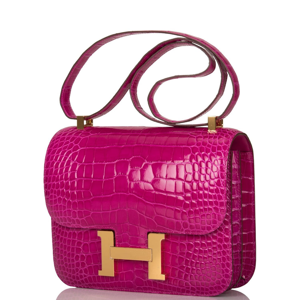 Hermes Constance 24 Rose Scheherazade Shiny Alligator Gold Hardware