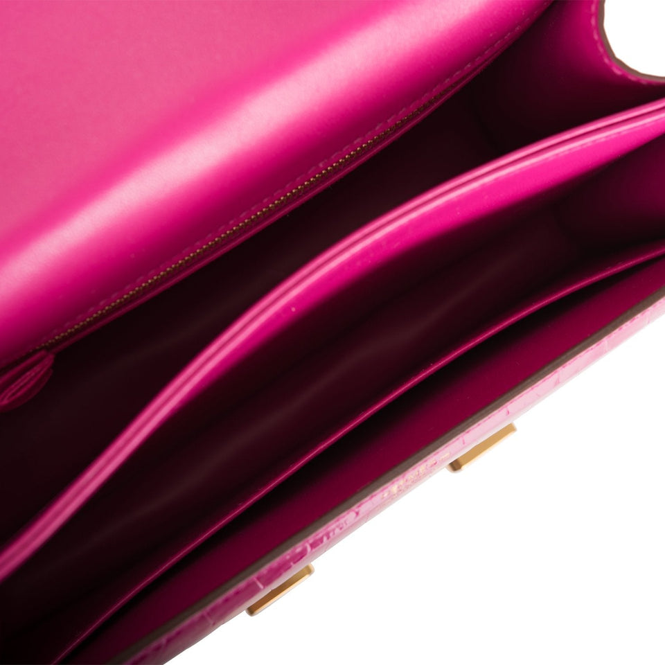 Hermes Constance 24 Rose Scheherazade Shiny Alligator Gold Hardware