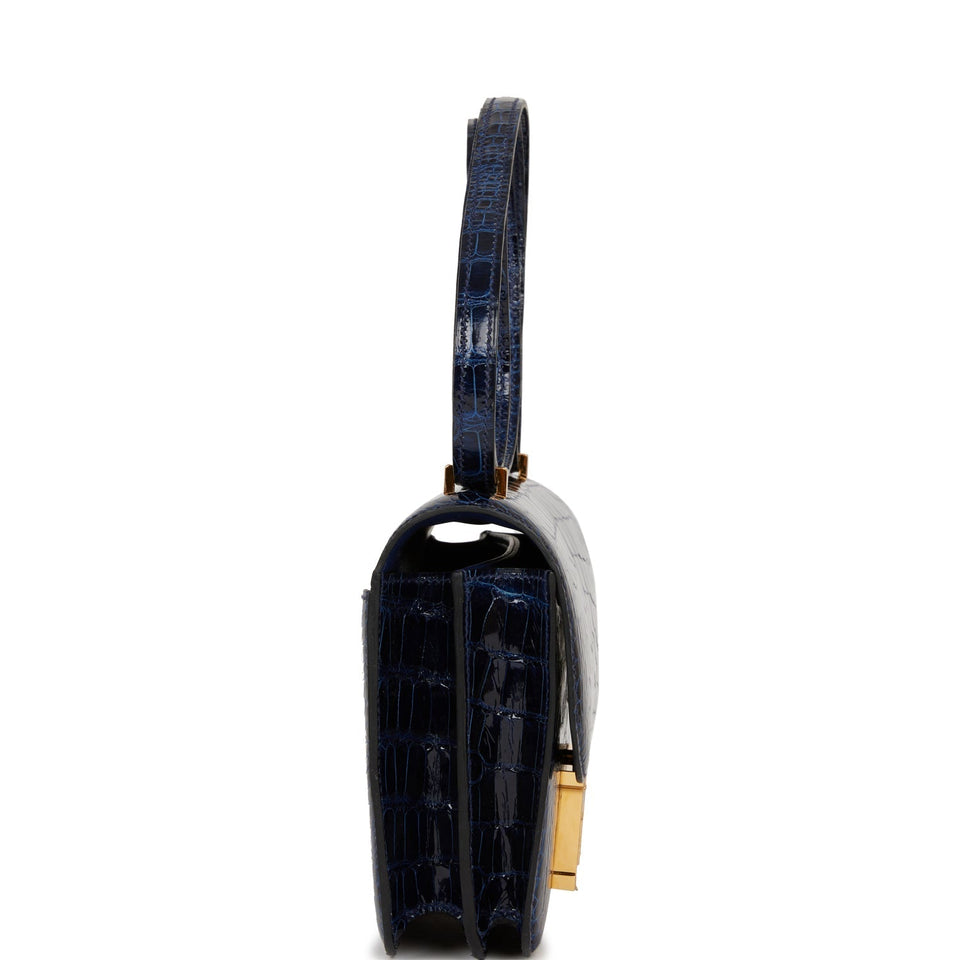 Hermes Constance 18 Bleu Saphir Shiny Alligator Gold Hardware