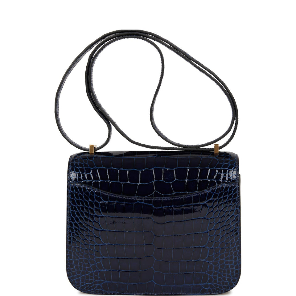 Hermes Constance 18 Bleu Saphir Shiny Alligator Gold Hardware