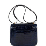 Hermes Constance 18 Bleu Saphir Shiny Alligator Gold Hardware