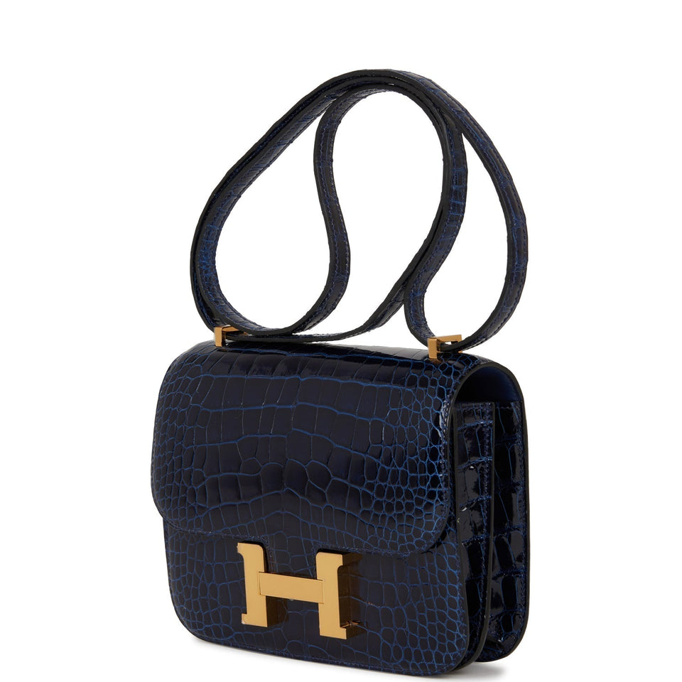 Hermes Constance 18 Bleu Saphir Shiny Alligator Gold Hardware