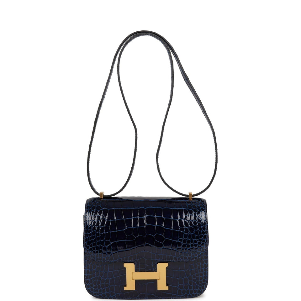 Hermes Constance 18 Bleu Saphir Shiny Alligator Gold Hardware