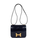 Hermes Constance 18 Bleu Saphir Shiny Alligator Gold Hardware