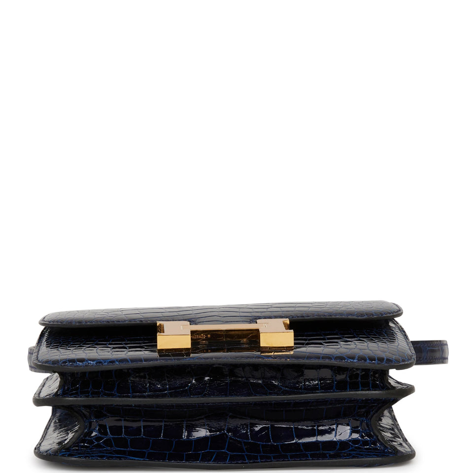 Hermes Constance 18 Bleu Saphir Shiny Alligator Gold Hardware