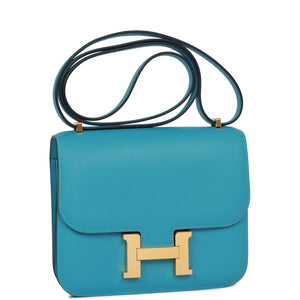 Hermes Constance 18 Bleu du Nord Swift Gold Hardware