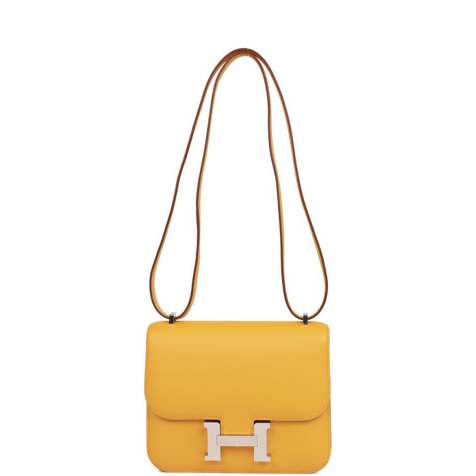 Hermes Constance 18 Jaune Ambre Verso Evercolor Palladium Hardware