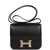 Hermes Constance 18 Black Tadelakt and Lizard Gold Hardware