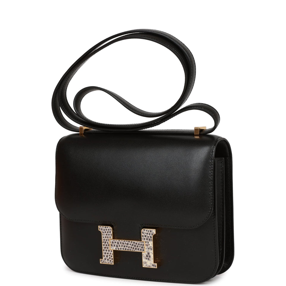 Hermes Constance 18 Black Tadelakt and Lizard Gold Hardware