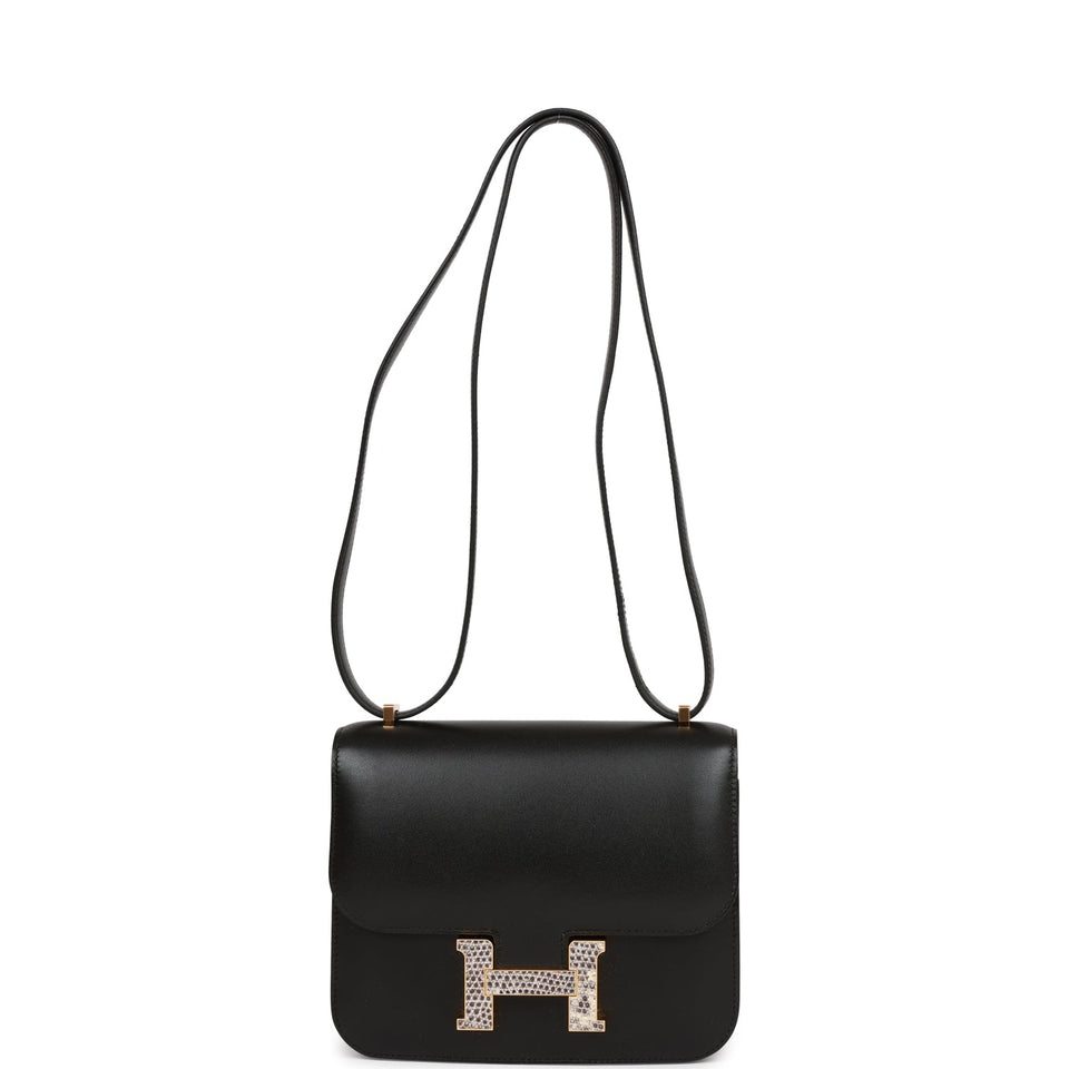 Hermes Constance 18 Black Tadelakt and Lizard Gold Hardware