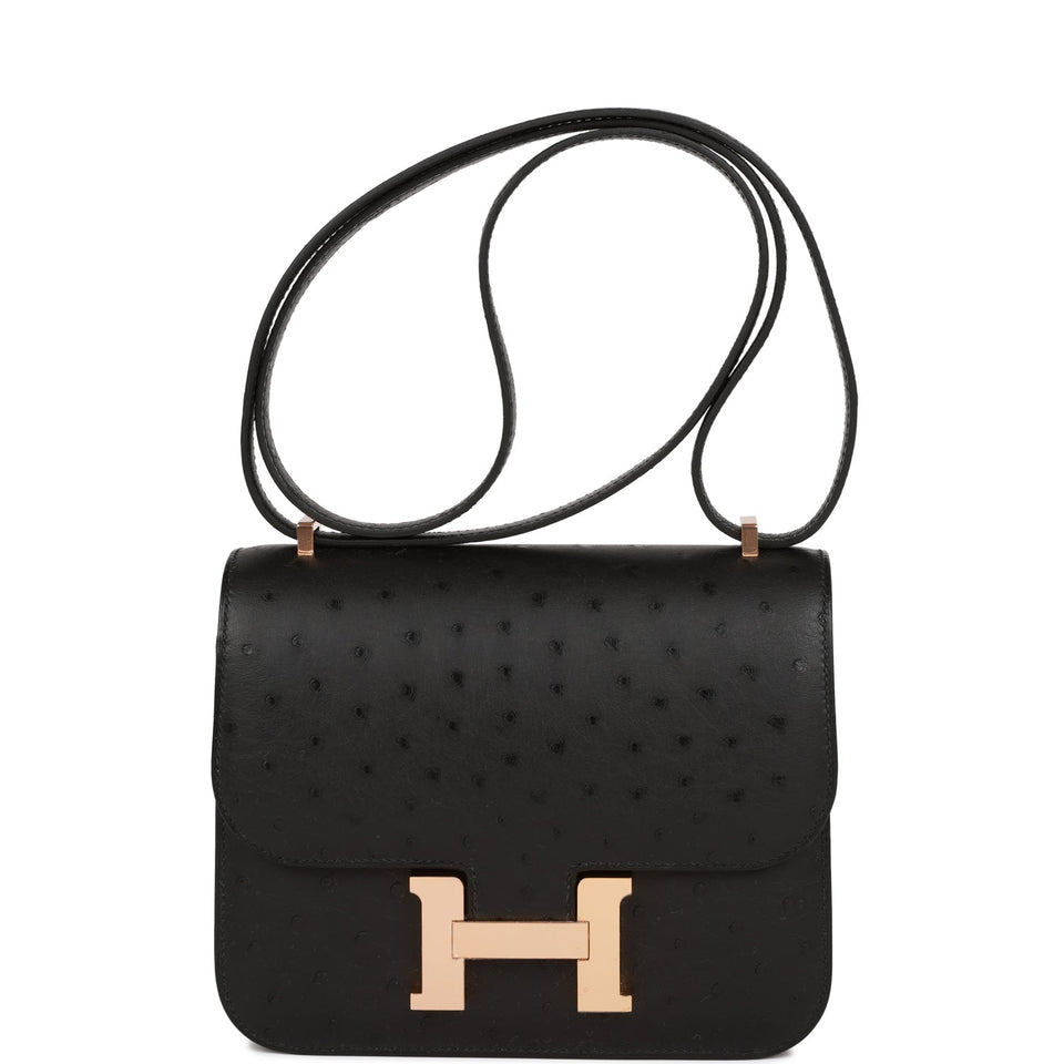 Hermes Constance 18 Black Ostrich Rose Gold Hardware