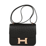 Hermes Constance 18 Black Ostrich Rose Gold Hardware
