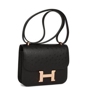 Hermes Constance 18 Black Ostrich Rose Gold Hardware