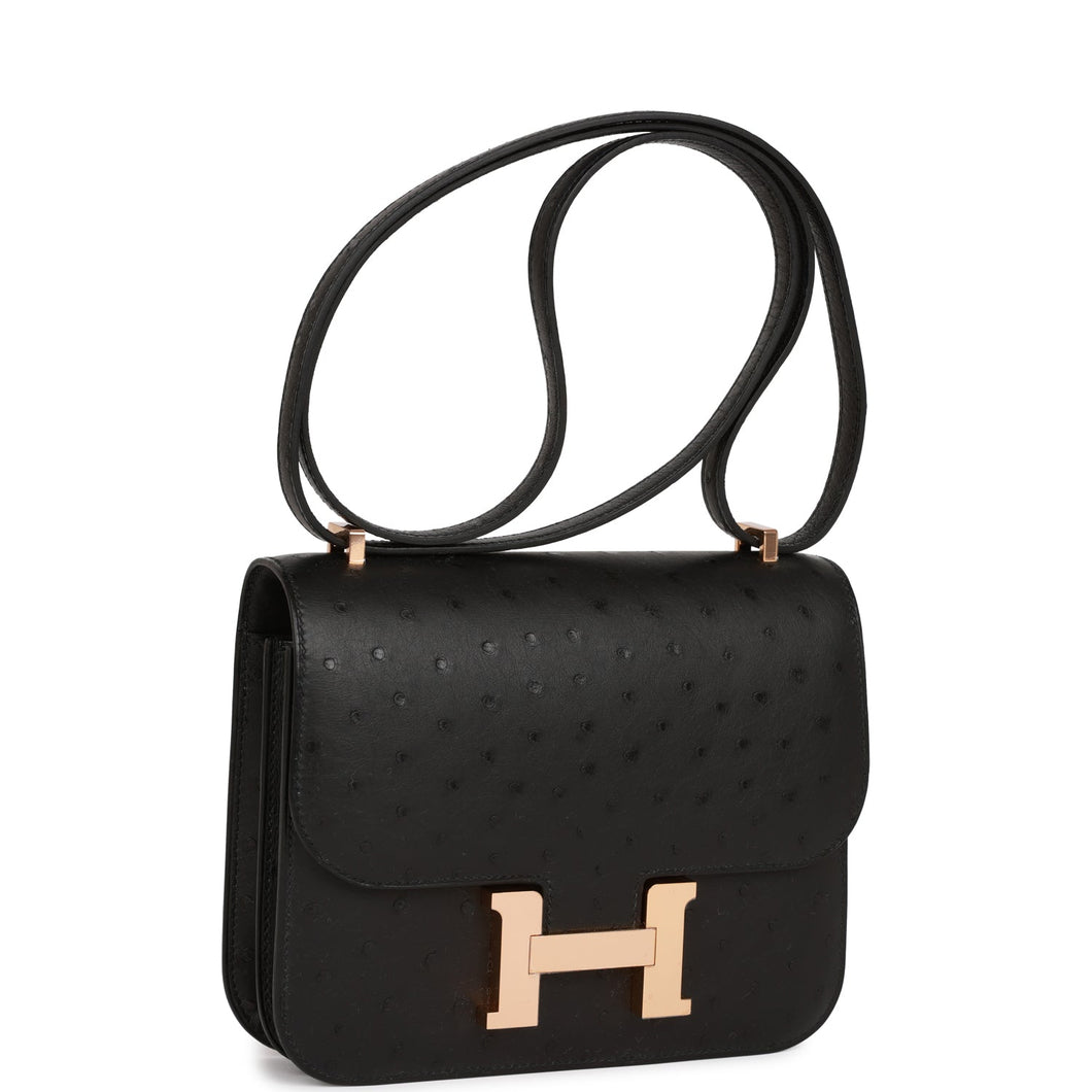 Hermes Constance 18 Black Ostrich Rose Gold Hardware