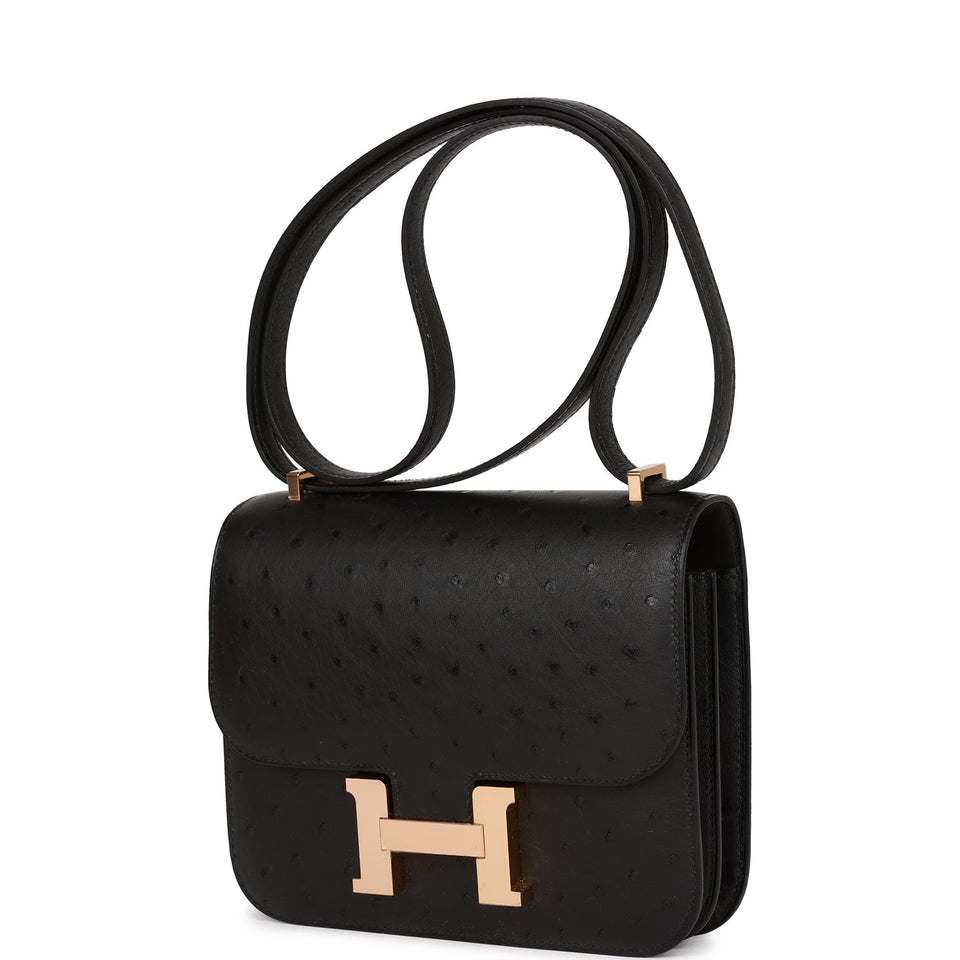 Hermes Constance 18 Black Ostrich Rose Gold Hardware