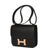 Hermes Constance 18 Black Ostrich Rose Gold Hardware