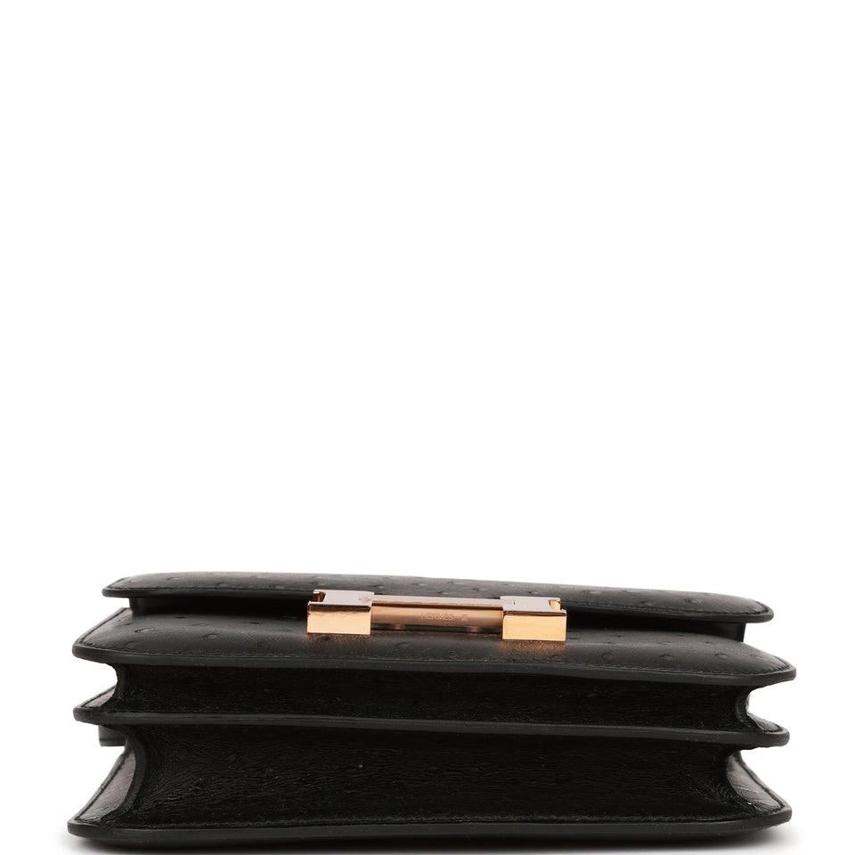 Hermes Constance 18 Black Ostrich Rose Gold Hardware