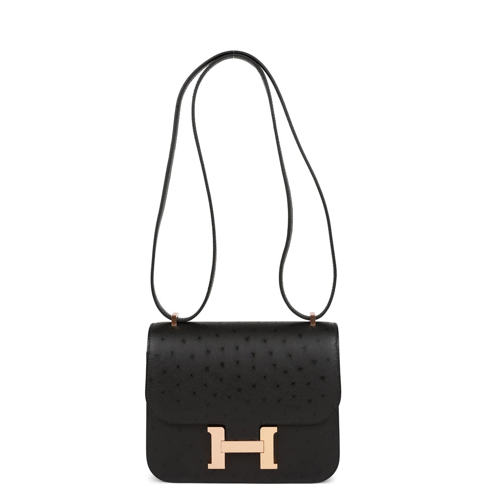 Hermes Constance 18 Black Ostrich Rose Gold Hardware