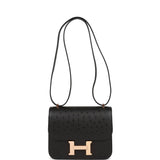 Hermes Constance 18 Black Ostrich Rose Gold Hardware