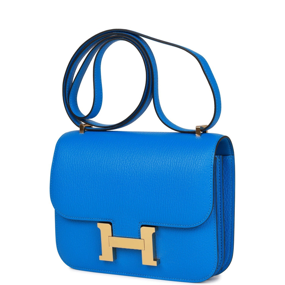 Hermes Constance 18 Bleu Hydra Chevre Gold Hardware