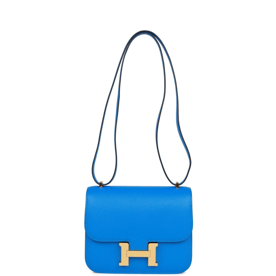 Hermes Constance 18 Bleu Hydra Chevre Gold Hardware