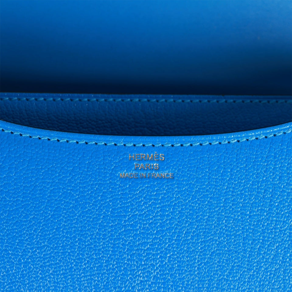 Hermes Constance 18 Bleu Hydra Chevre Gold Hardware