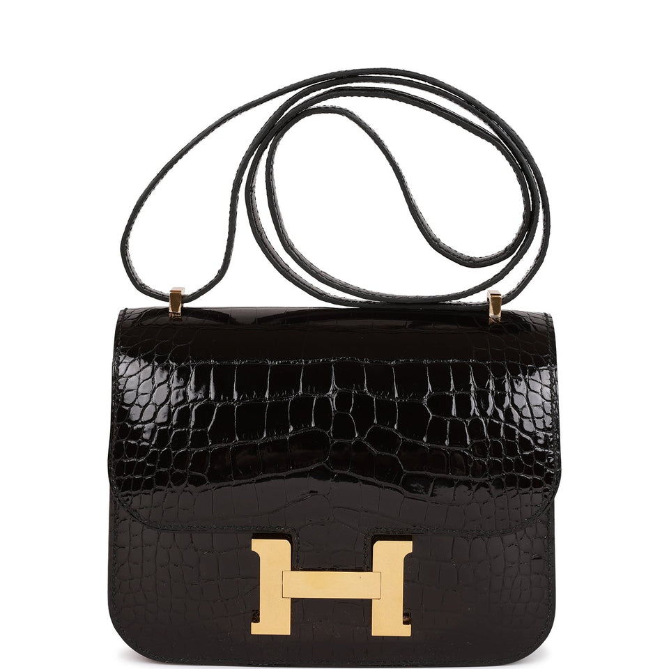 Hermes Constance 18 Black Shiny Alligator Gold Hardware