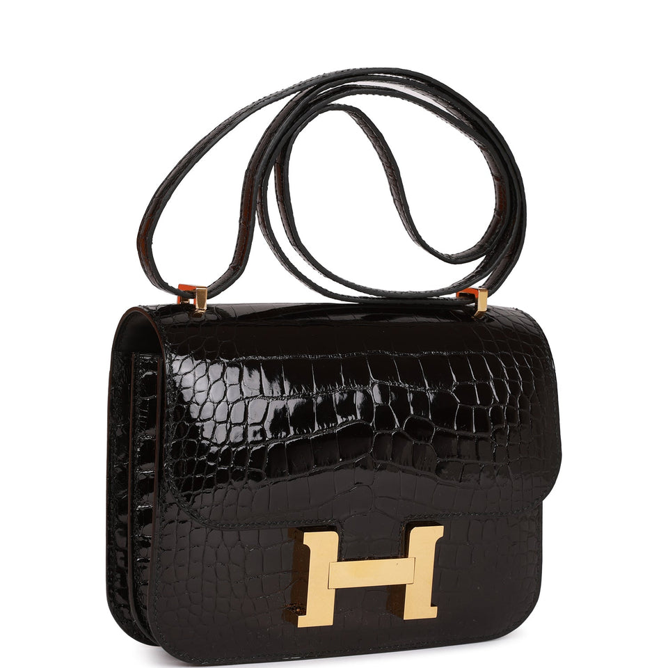 Hermes Constance 18 Black Shiny Alligator Gold Hardware