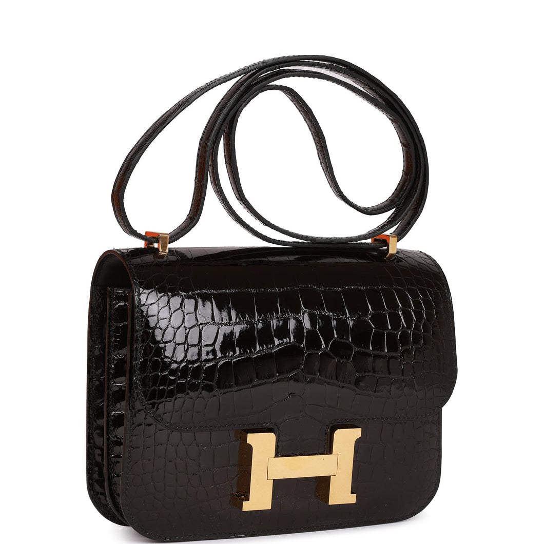 Hermes Constance 18 Black Shiny Alligator Gold Hardware