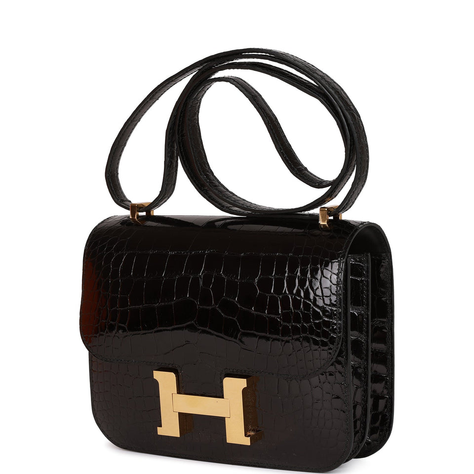 Hermes Constance 18 Black Shiny Alligator Gold Hardware