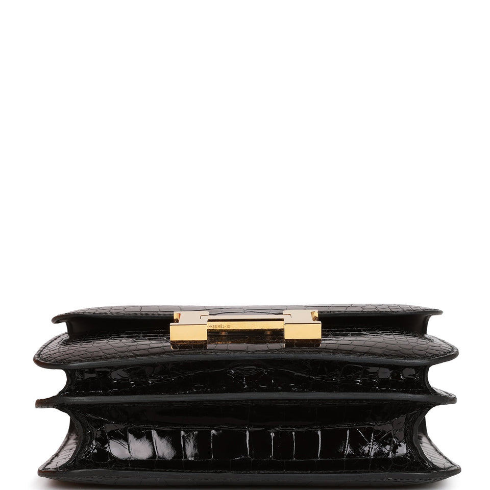 Hermes Constance 18 Black Shiny Alligator Gold Hardware