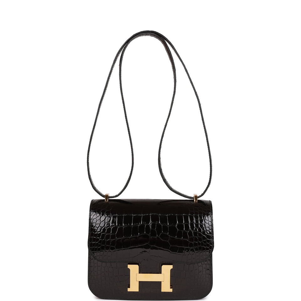 Hermes Constance 18 Black Shiny Alligator Gold Hardware