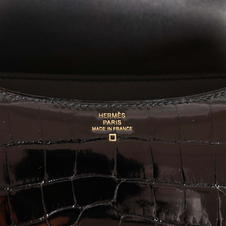 Hermes Constance 18 Black Shiny Alligator Gold Hardware
