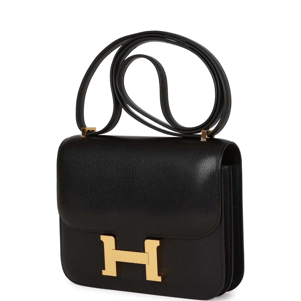 Hermes Constance 1-18 Black Chevre Gold Hardware