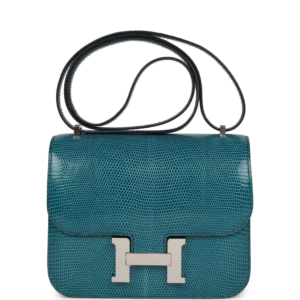 Hermes Mini Constance 18 Bleu Petrole Lizard Niloticus Palladium Hardware