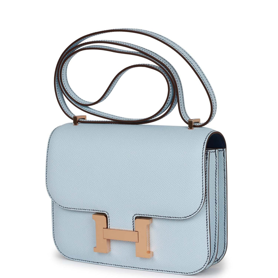 Hermes Special Constance 18 Bleu Brume Verso Epsom Rose Gold Hardware