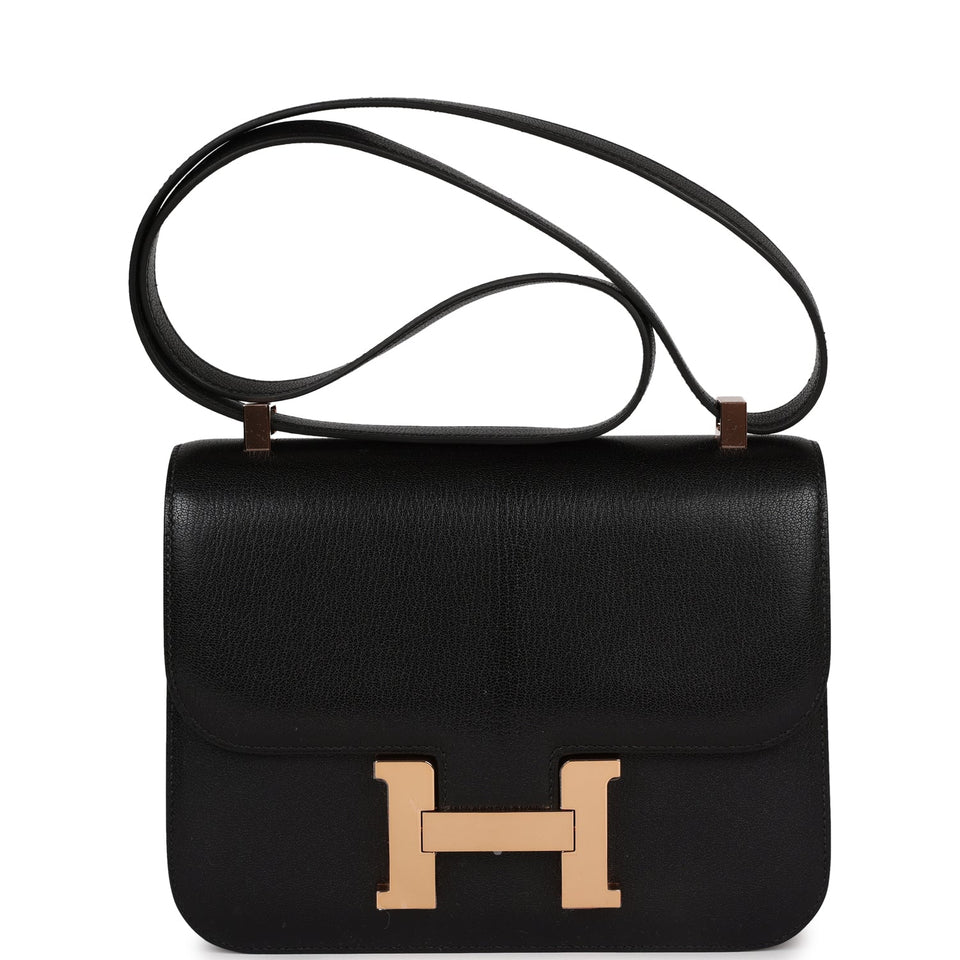 Hermes Constance 1-24 Black Chevre Chamkila Rose Gold Hardware