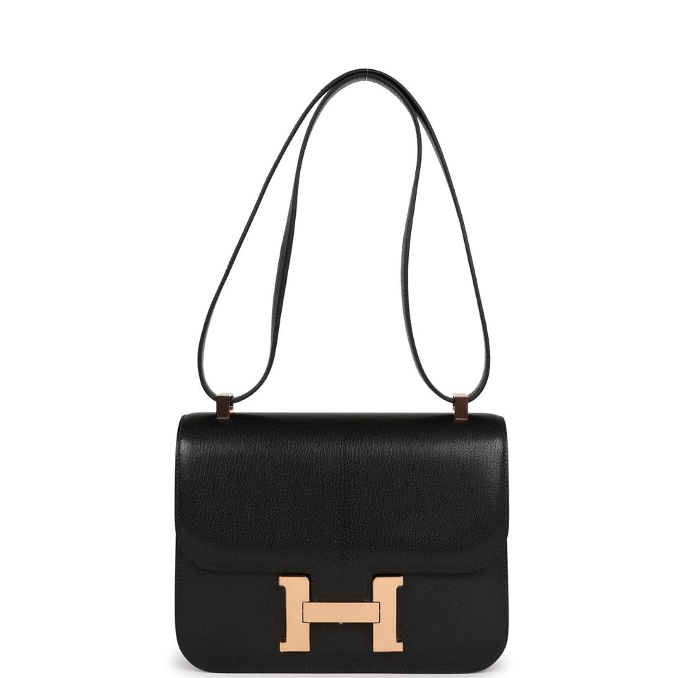 Hermes Constance 1-24 Black Chevre Chamkila Rose Gold Hardware