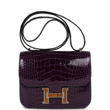 Hermes Constance 18 Amethyst Shiny Alligator Tigers Eye Quartz Palladium Hardware