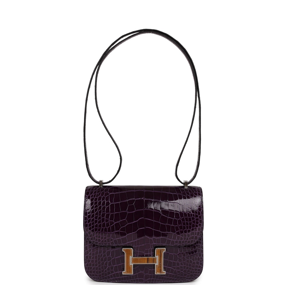 Hermes Constance 18 Amethyst Shiny Alligator Tigers Eye Quartz Palladium Hardware