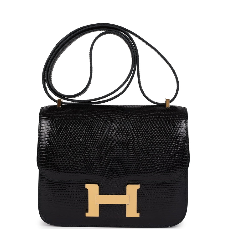 Hermes Constance 18 Black Varanus Niloticus Lizard Gold Hardware