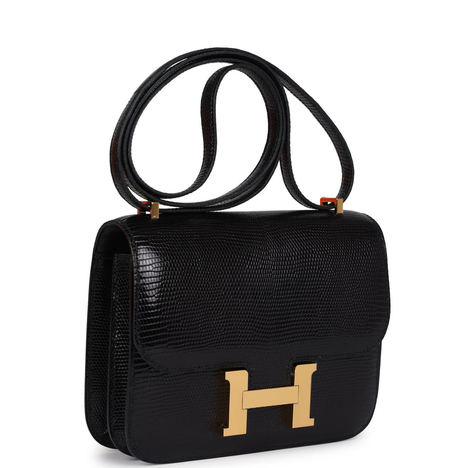 Hermes Constance 18 Black Varanus Niloticus Lizard Gold Hardware