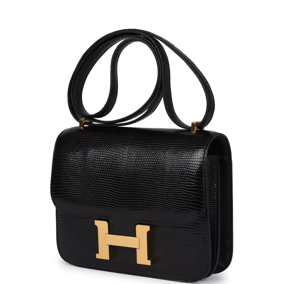 Hermes Constance 18 Black Varanus Niloticus Lizard Gold Hardware