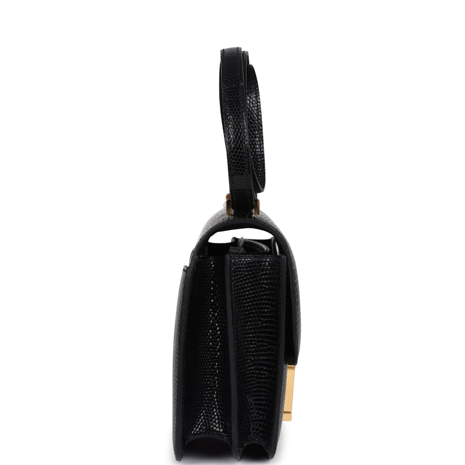 Hermes Constance 18 Black Varanus Niloticus Lizard Gold Hardware