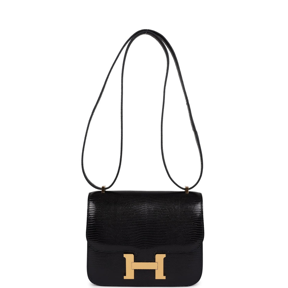 Hermes Constance 18 Black Varanus Niloticus Lizard Gold Hardware